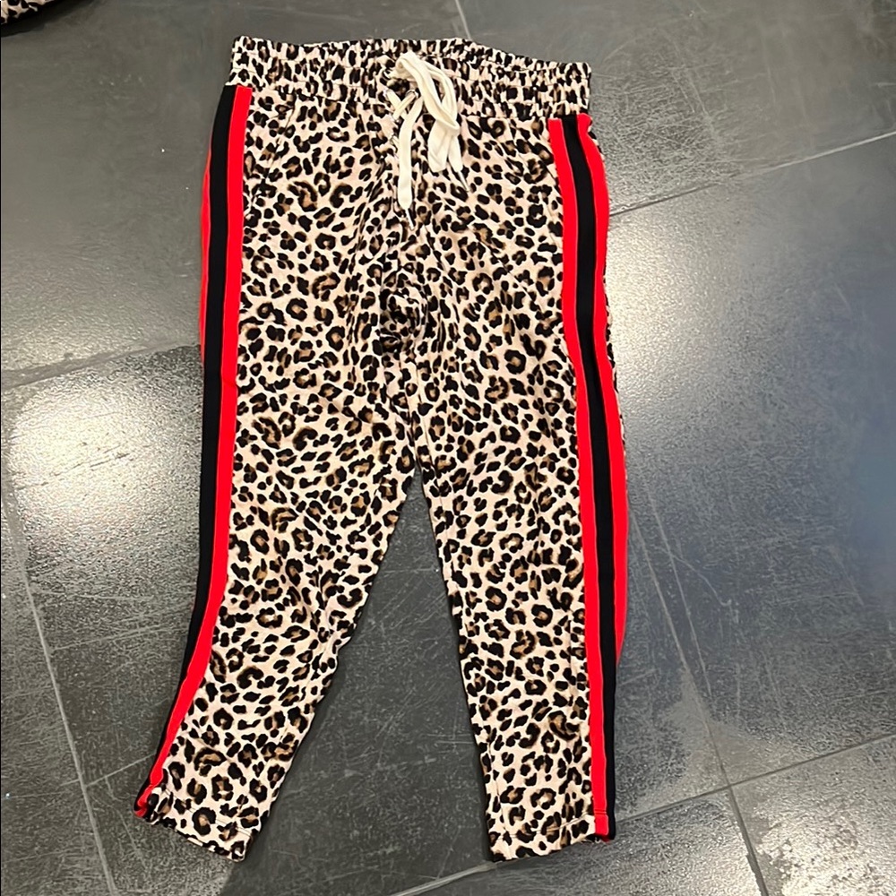 Leopard Print Joggers with Red and Black Stripes